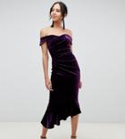 Asos Design Tall Exclusive Structured Velvet Midi Bodycon Dress - Purple