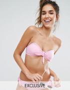 Monki Bow Front Bikini Top - Pink