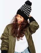 Asos Chevron Alpaca Mix Beanie With Pom - Mono