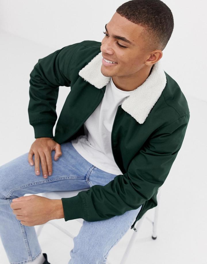 French Connection Harrington Fleece Collar Jacket-green