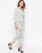 Closet V-neck Jumpsuit In Monochrome Print