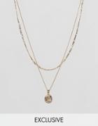 Chained & Able Sovereign Mini Medallion Layer Necklace In Gold Exclusive To Asos - Gold