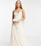 Starlet Bridal Cowl Neck Embellished Midaxi Dress In Scattered Pearly Sequin-white