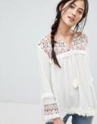 Rd & Koko Festival Top With Mirrored Embroidery Detail - White