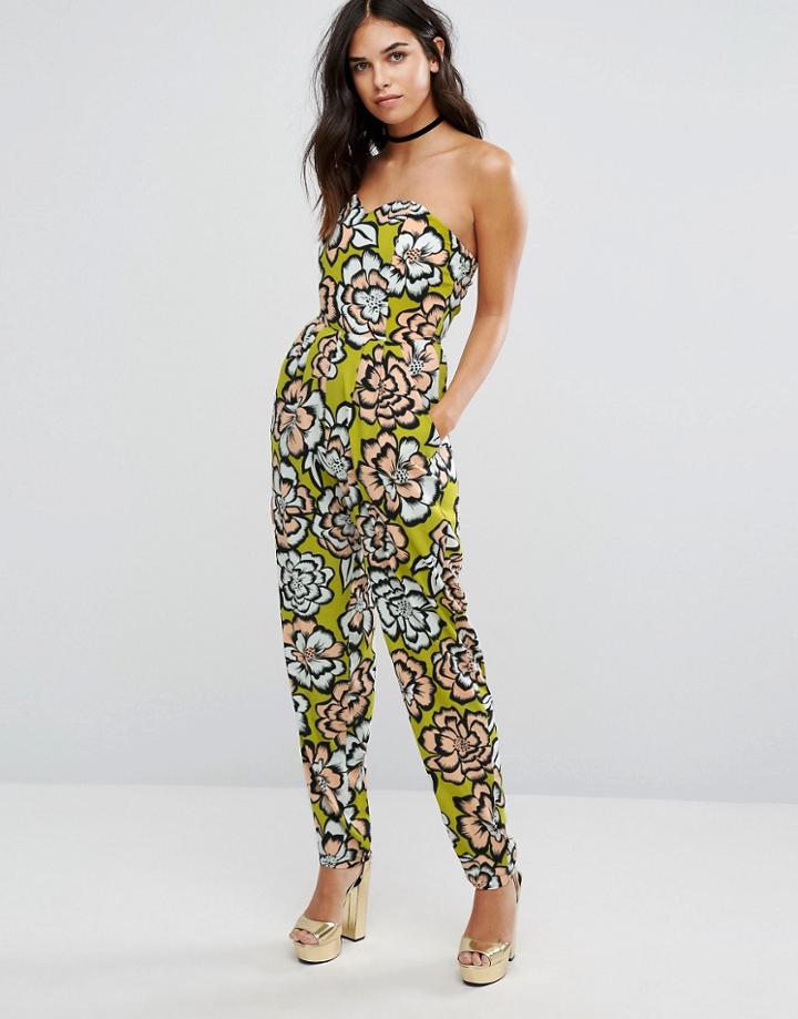 Love Strapless Jumpsuit In Floral Print - Multi