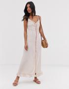 Lost Ink Cami Maxi Dress With Contrast Button Front - Pink