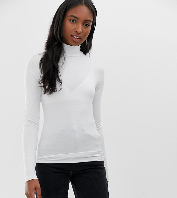 Asos Design Tall Turtleneck Long Sleeve Top In White