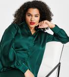 Missguided Plus Satin Shirt In Dark Green - Part Of A Set