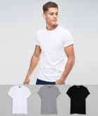 Asos Design 3 Pack T-shirt With Crew Neck And Roll Sleeve Save - Multi