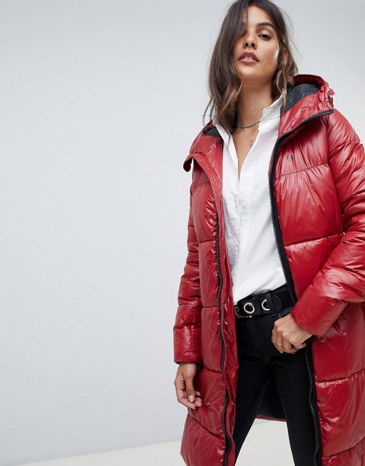 G-star High Shine Long Line Padded Jacket - Red