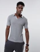 Mango Man Knitted Polo With Revere Collar In Gray - Gray