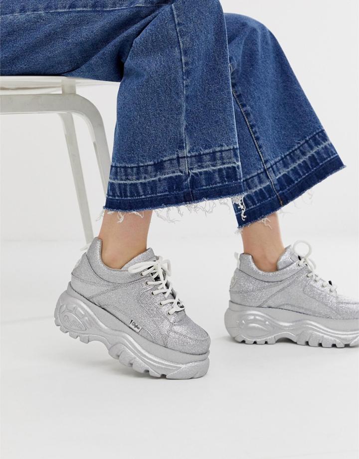Buffalo London Classic Kicks Silver Glitter Lowtop Flatform Sneaker