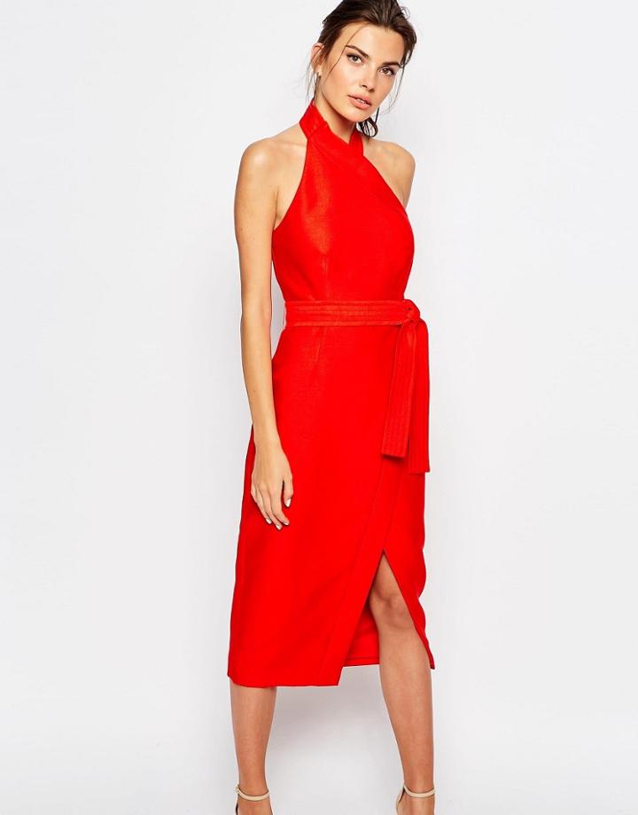 C/meo Collective Halter Neck Pencil Dress - Scarlet