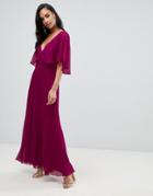 Asos Design Flutter Sleeve Maxi Dress With Pleat Skirt-pink