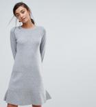 Asos Tall Knitted Dress With Frill Hem - Gray
