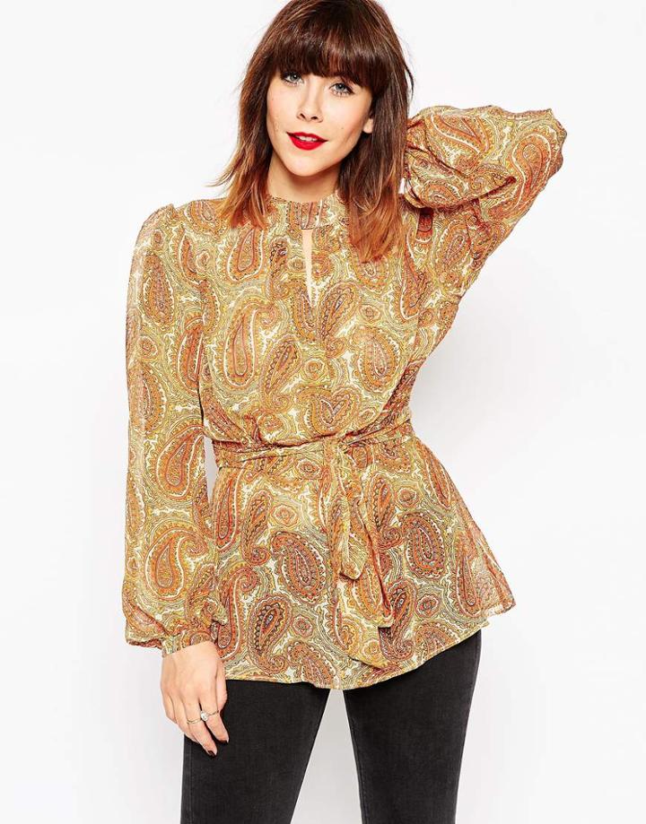 Megan X Asos Tops 70s Keyhole Blouse In Paisley Print - Multi