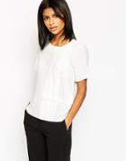 Asos Short Sleeve Top With Pleat Tuck Detail - Ivory