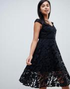 French Connection Bardot Dress In Blossom Lace-black
