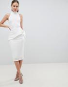 Asos Design High Neck Slinky Tie Side Midi Dress - White