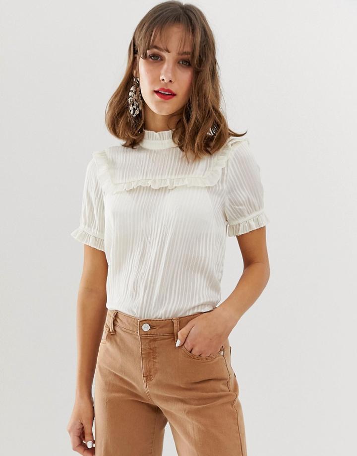 Vero Moda Aware High Neck Micro Ruffle Blouse - Cream