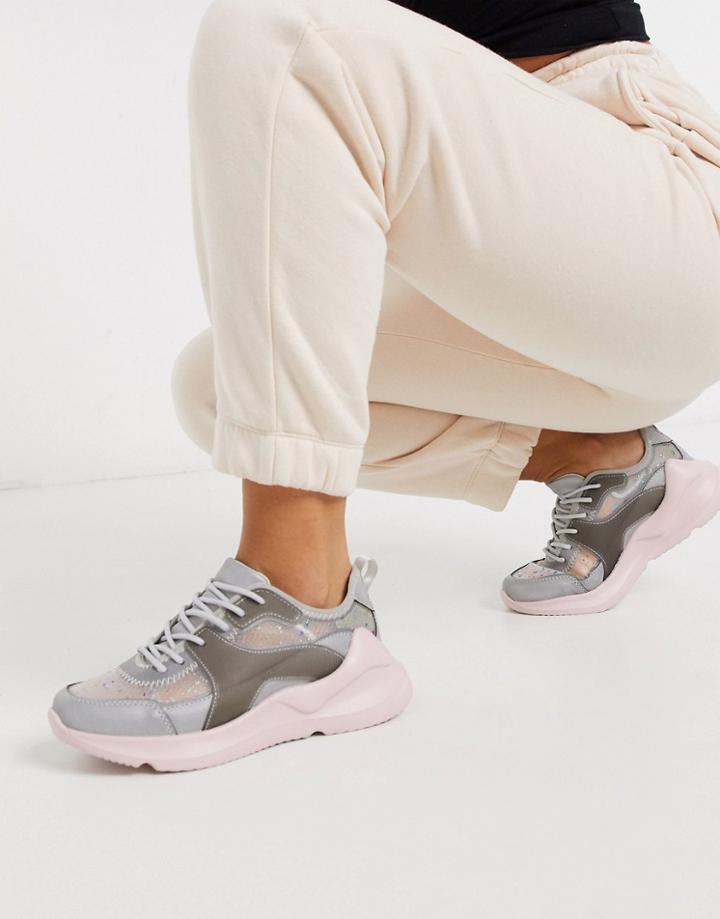 Asos Design Delhi Sneakers In Gray And Pink-multi