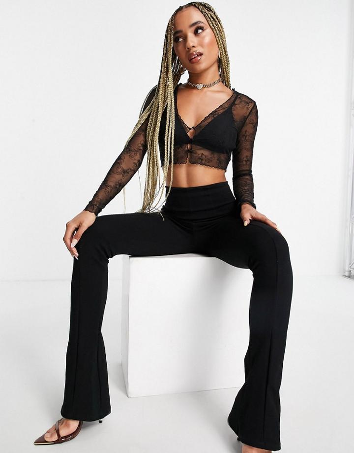 Lost Ink Floral Mesh Button Front Cardigan In Black