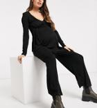Asos Design Maternity Tea Button Front Jumpsuit In Black