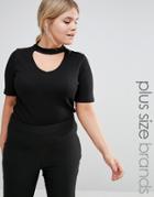 New Look Plus Choker Plunge Knitted Top - Black