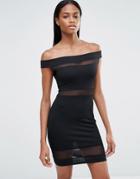 Missguided Mesh Insert Bardot Bodycon Dress - Black