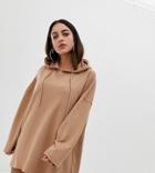 Missguided Hooded Sweater Mini Dress In Camel - Brown