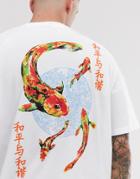 Asos Design Oversized T-shirt With Back Fish Print-white