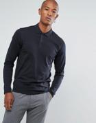 Selected Homme Slim Long Sleeve Polo In Mercerised Cotton - Black