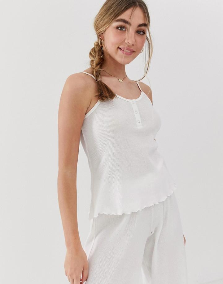 Asos Design Popper Waffle Pyjama Cami Top-white