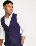 Asos Design Skinny Linen Mix Suit Vest In Navy