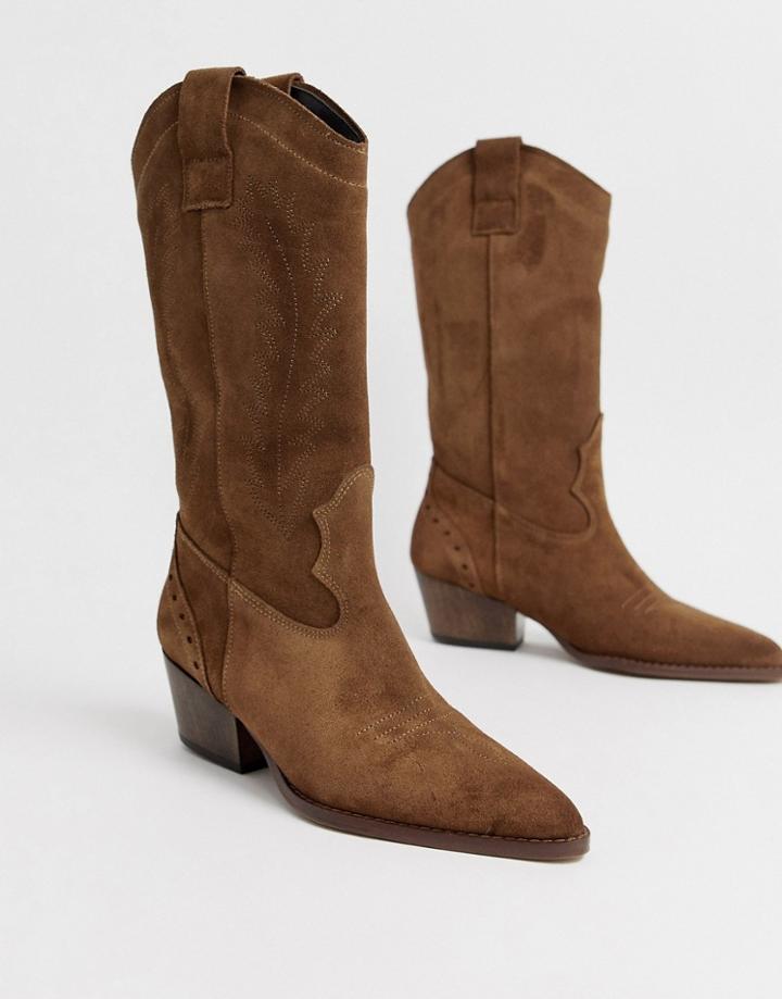 Depp Tan Suede Knee High Western Boots