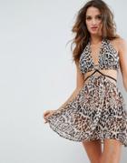 Asos Beach Strappy Dress In Leopard Print - Multi