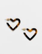 Asos Design Hoop Earrings In Tortoiseshell Heart Design - Multi