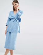 Selected Dina 3/4 Sleeve Belted Kimono - Light Blue