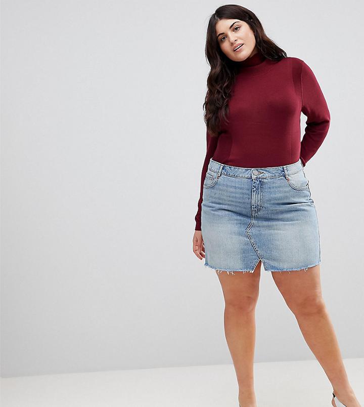 Asos Curve Denim Pelmet Skirt In Lightwash Blue - Blue