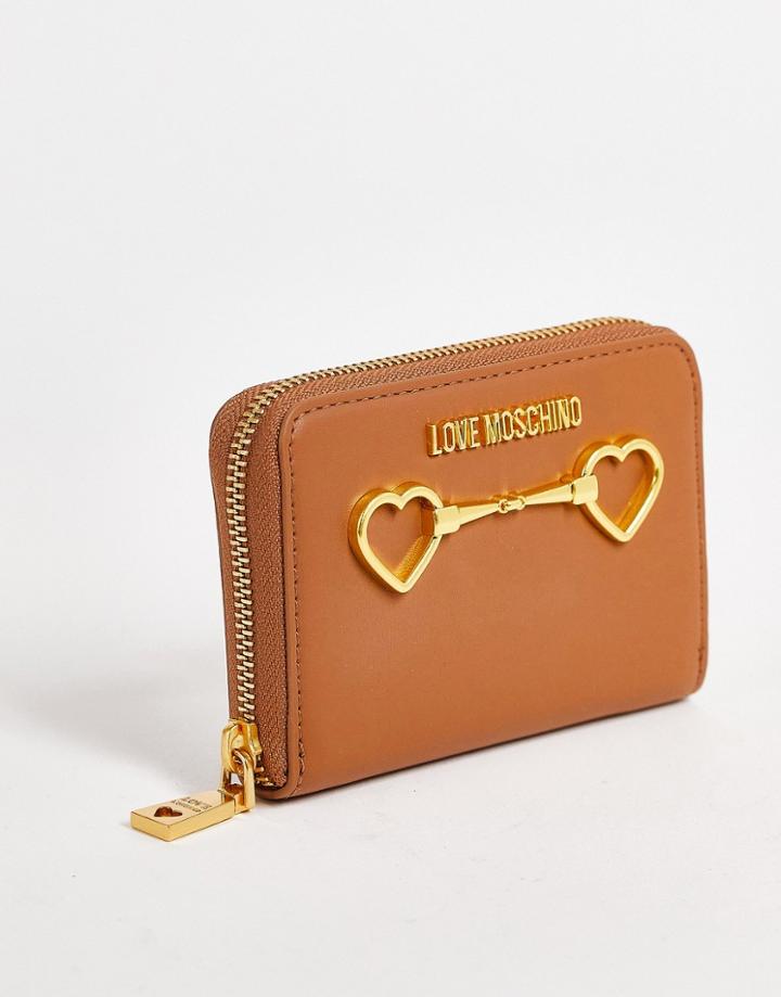 Love Moschino Heart Bit Zip Around Wallet In Tan Brown