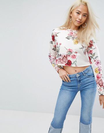 Arrive Floral Crop Sweatshirt - White