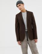 Asos Design Skinny Blazer In Brushed Brown - Brown
