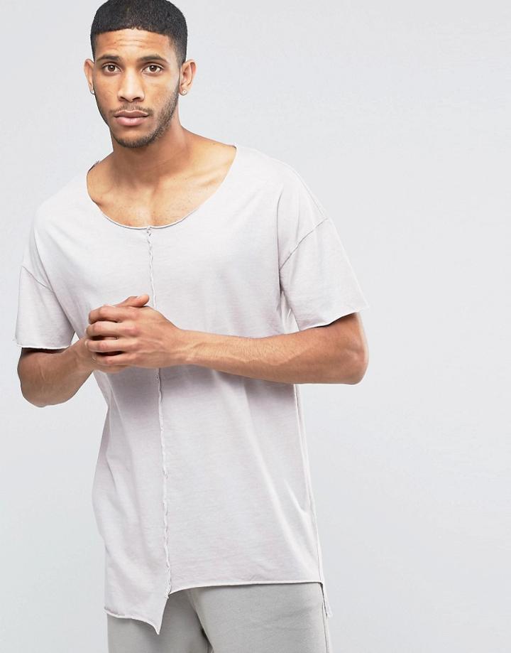 Asos Oversized T-shirt With Scoop Neck And Stepped Hem - Tumble Weed