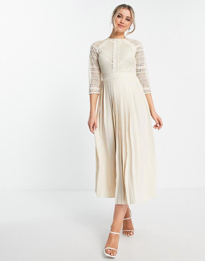 Little Mistress Lace Detail Midaxi Dress In Cream-white