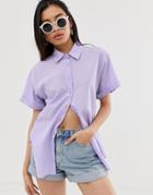 Asos Design Rolled Up Short Sleeve Shirt - Purple