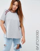 Asos Curve T-shirt With Stripe Inserts In Longline Fit - Gray