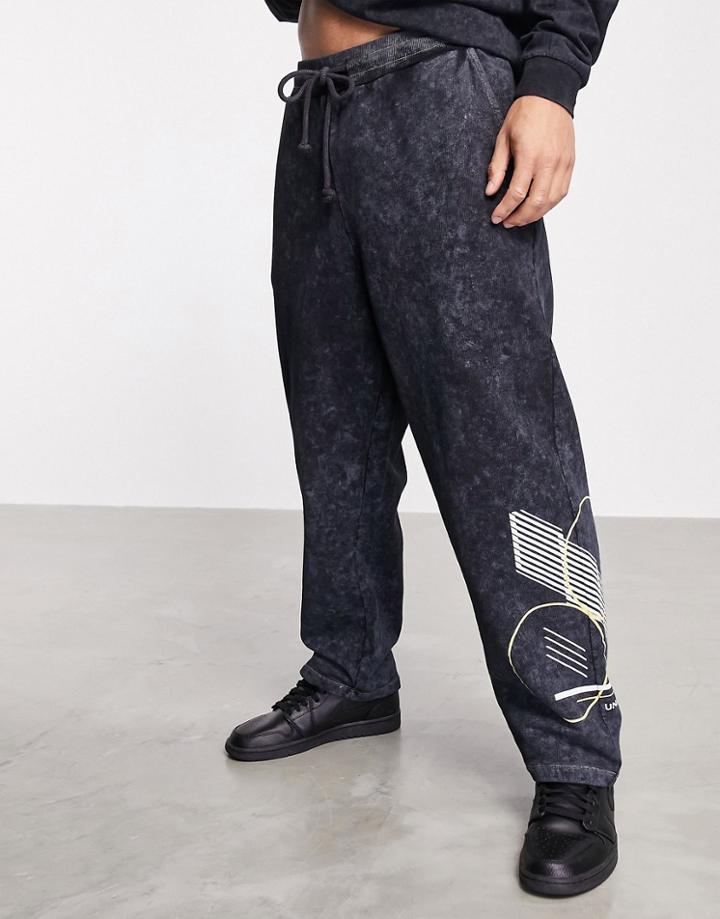 Asos Unrvlld Spply Matching Relaxed Sweatpants With Acid Wash & Pigment Print-black
