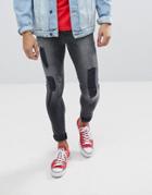 Asos Extreme Super Skinny Jeans In Washed Black With Rips - Black