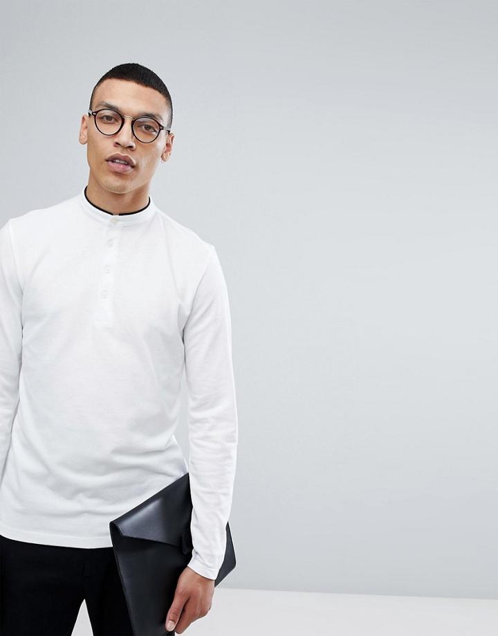 Selected Homme Long Sleeve Grandad Top - White
