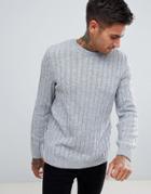 Asos Design Cable Knit Sweater In Gray Twist